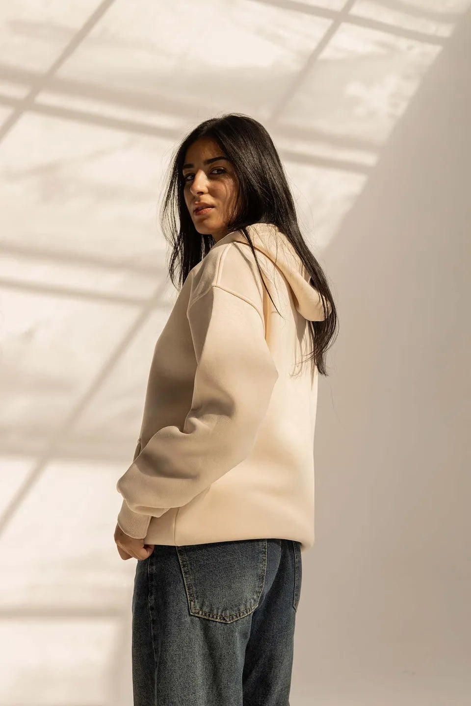 Beige Oversized Plain Hoodie