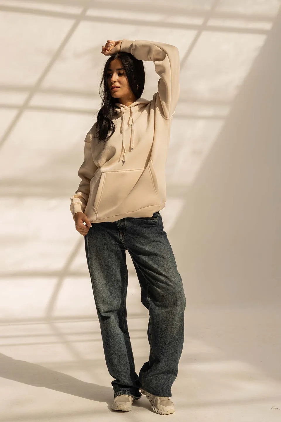 Beige Oversized Plain Hoodie