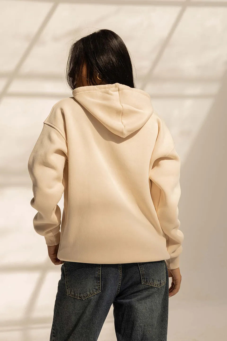 Beige Oversized Plain Hoodie
