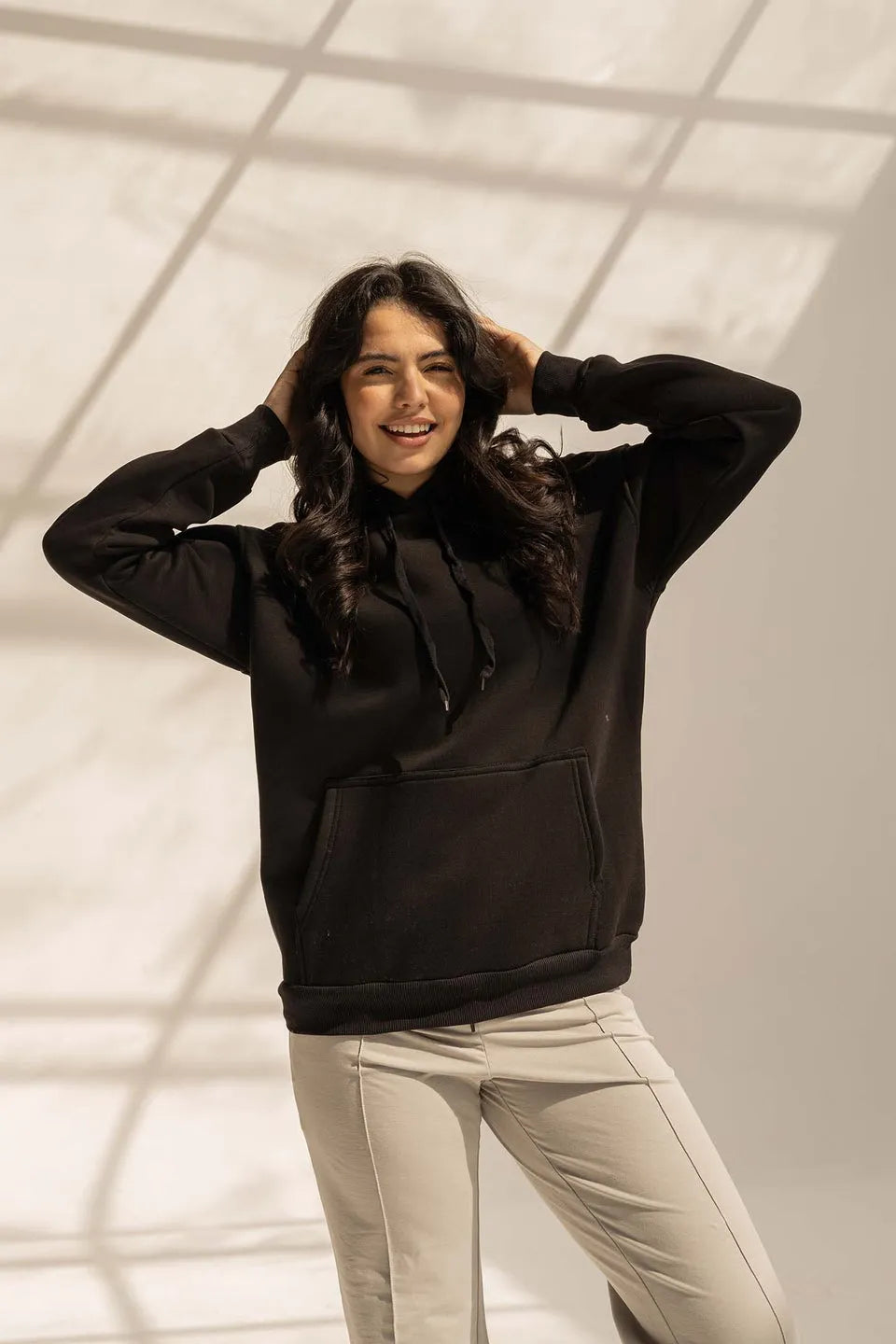 Black Oversized Plain Hoodie