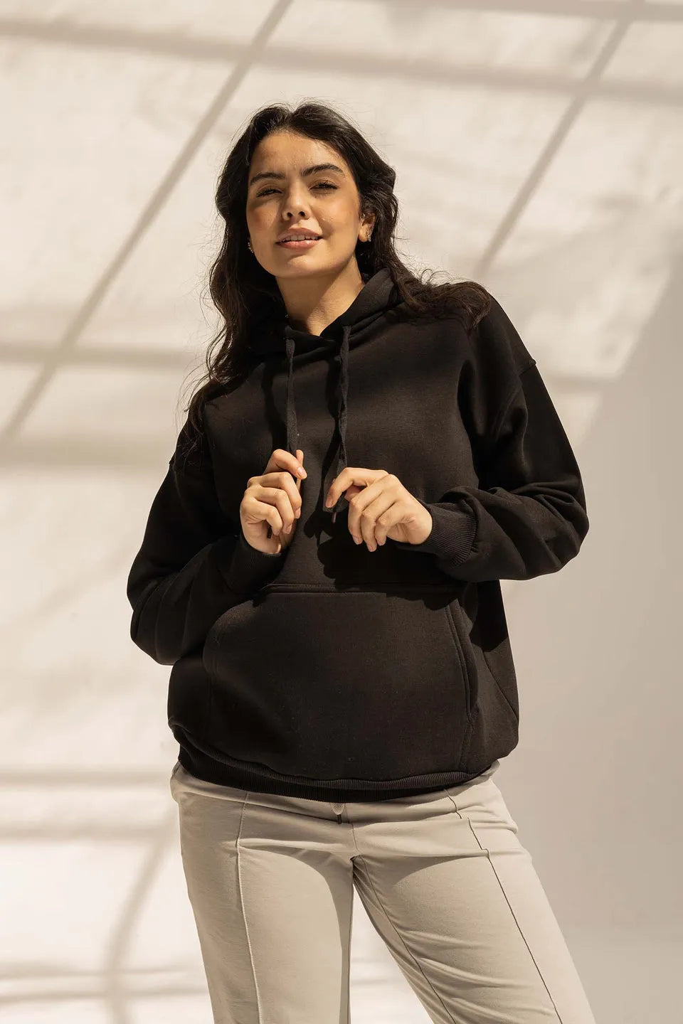 Black Oversized Plain Hoodie