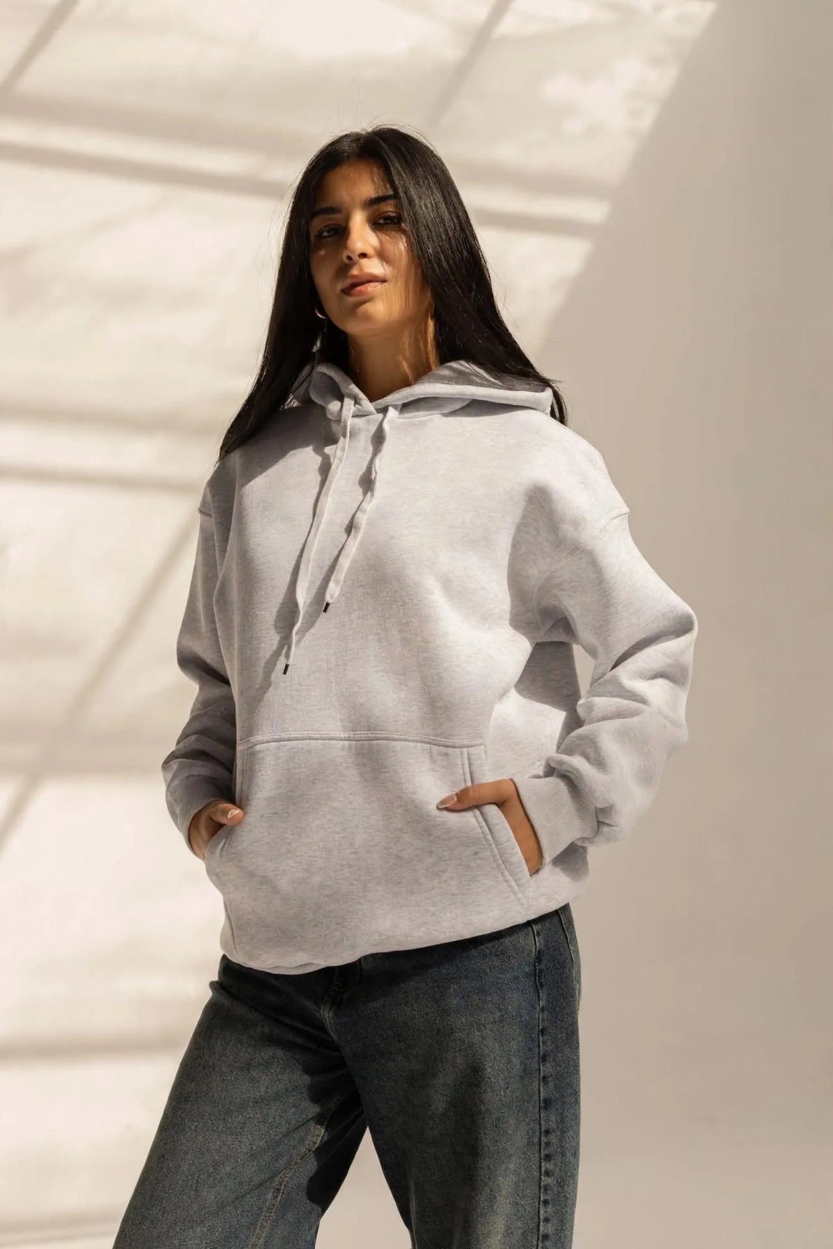 Grey Oversized Plain Hoodie