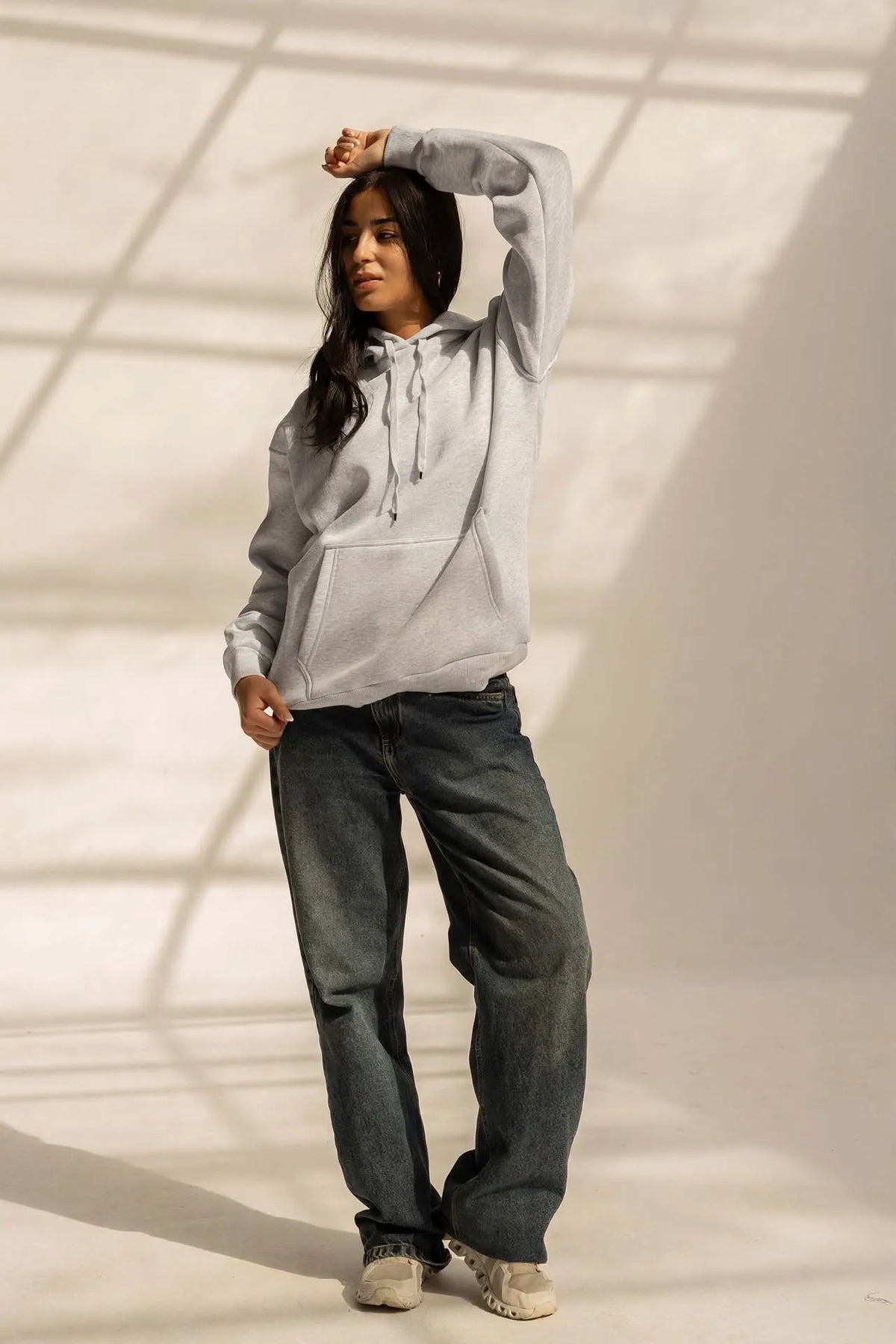 Grey Oversized Plain Hoodie