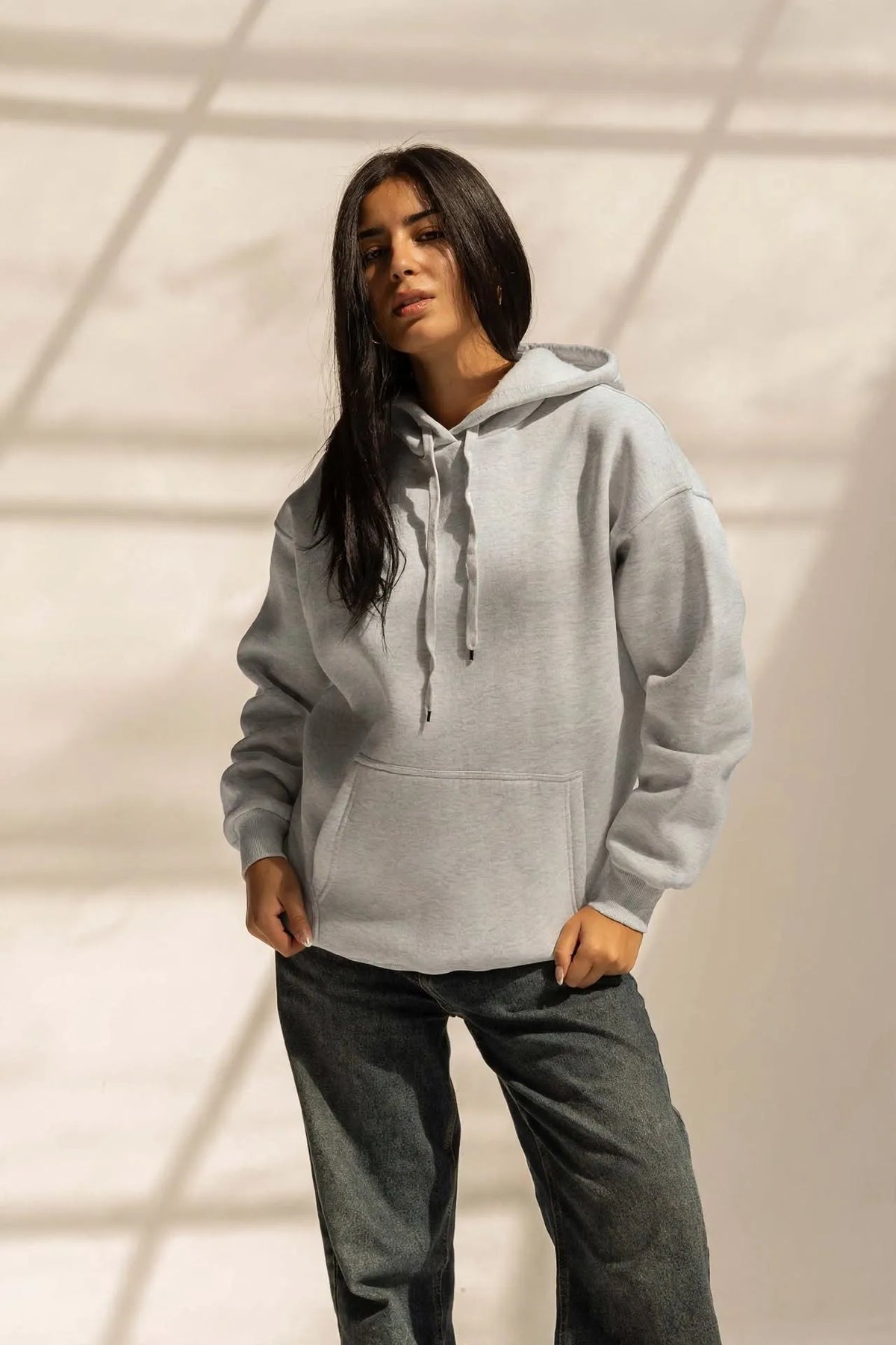 Grey Oversized Plain Hoodie
