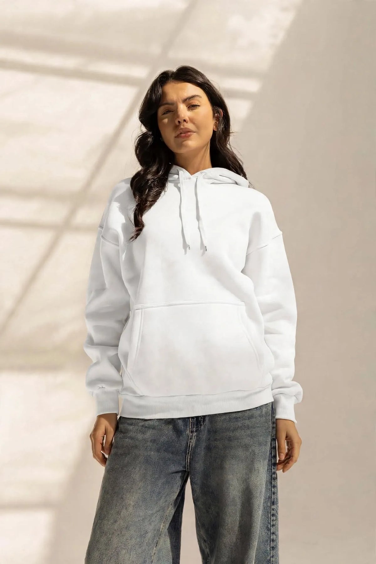 White Oversized Plain Hoodie