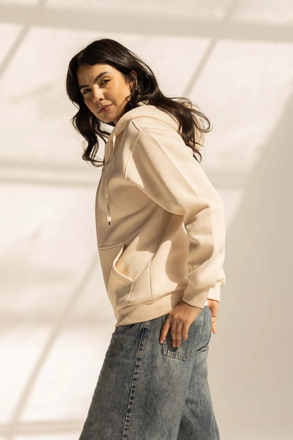 Beige Oversized Zipped Hoodie