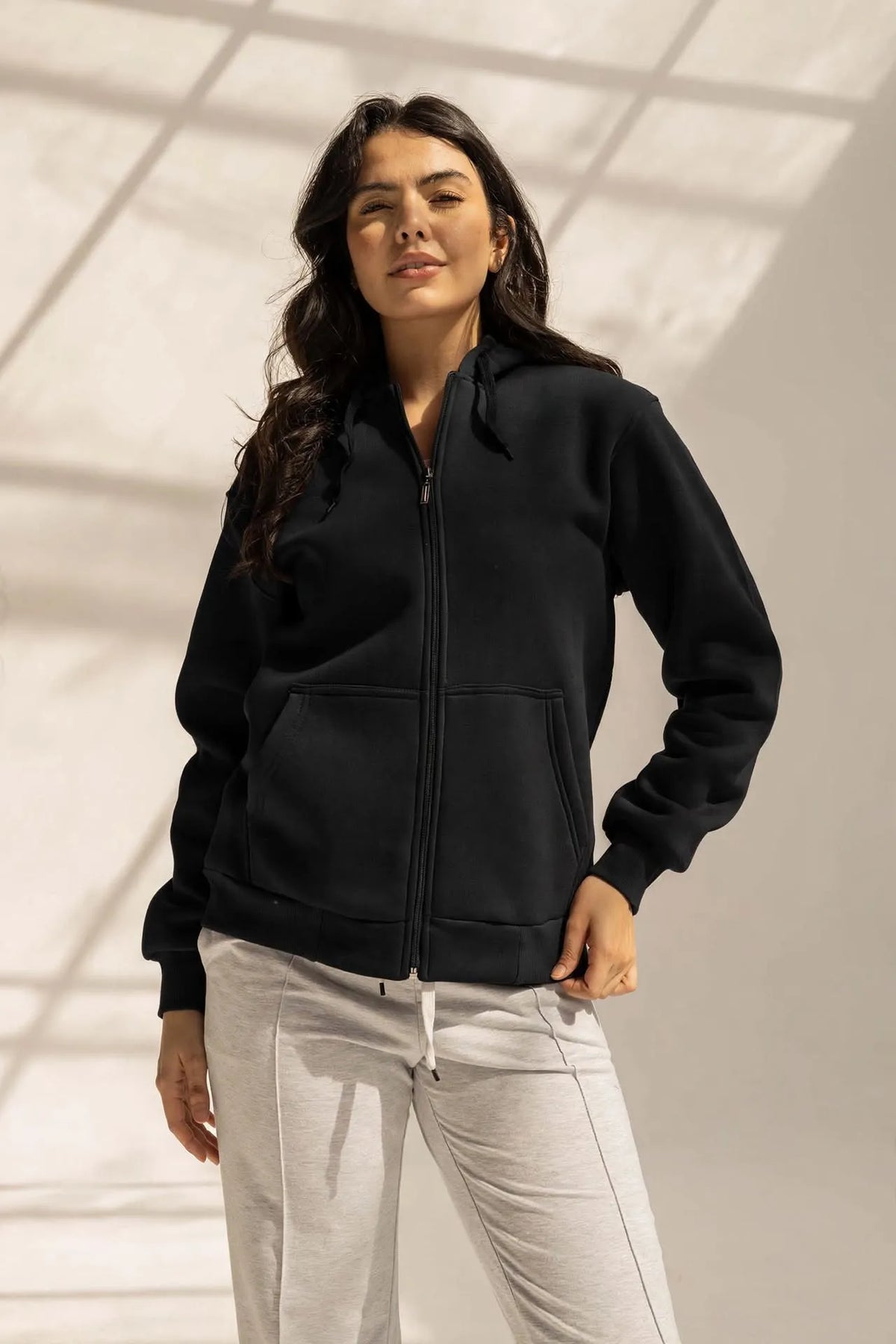 Black Oversized Zipped Hoodie