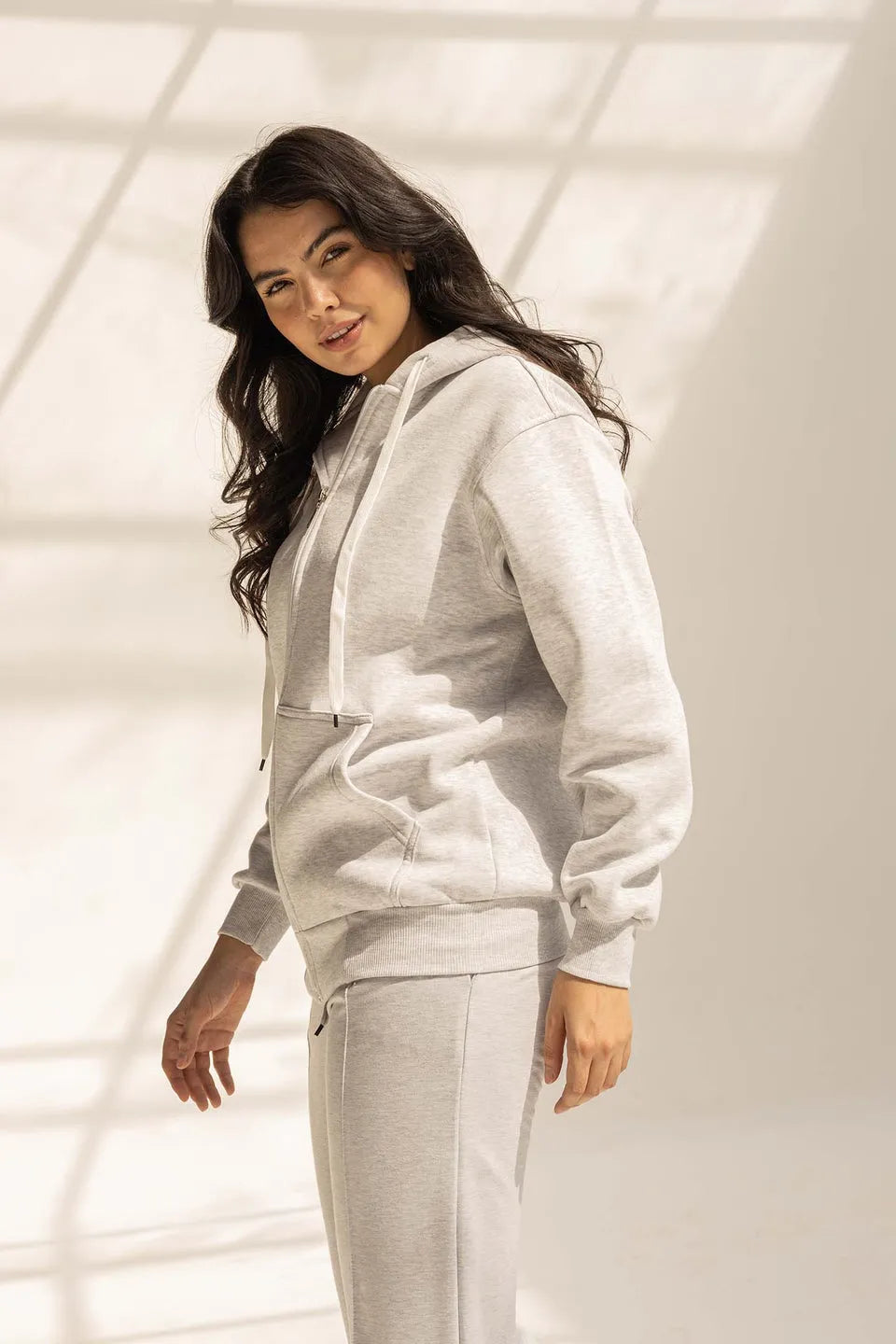 Grey Oversized Zipped Hoodie