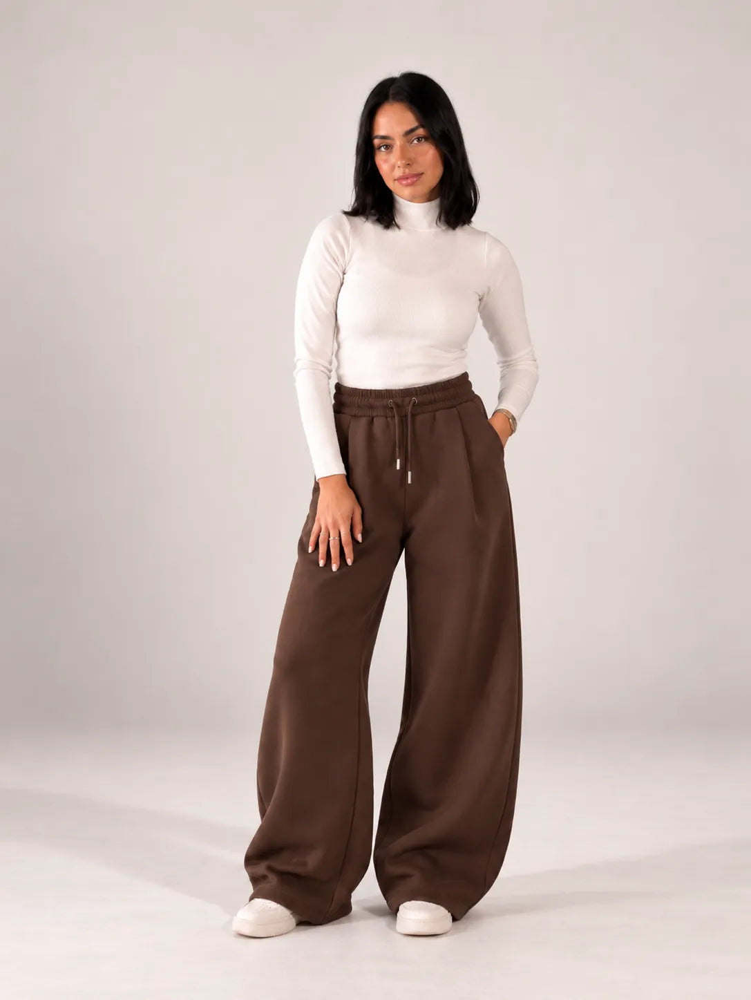 Brown Balloon-Fit Wide-Leg Sweatpants