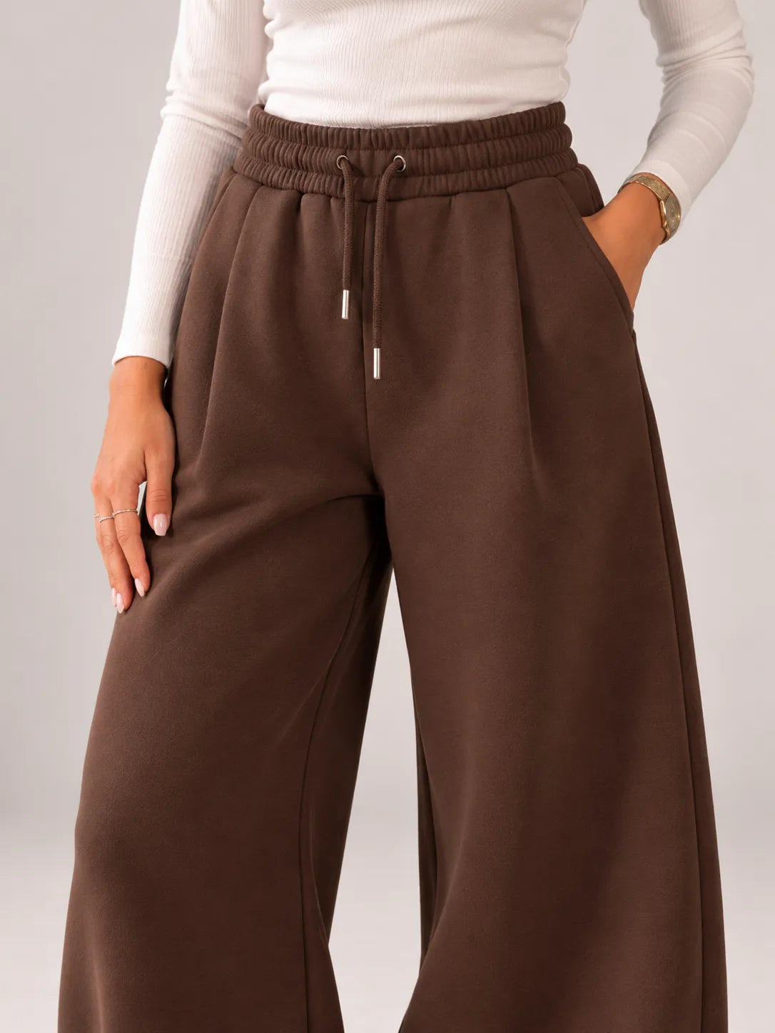 Brown Balloon-Fit Wide-Leg Sweatpants
