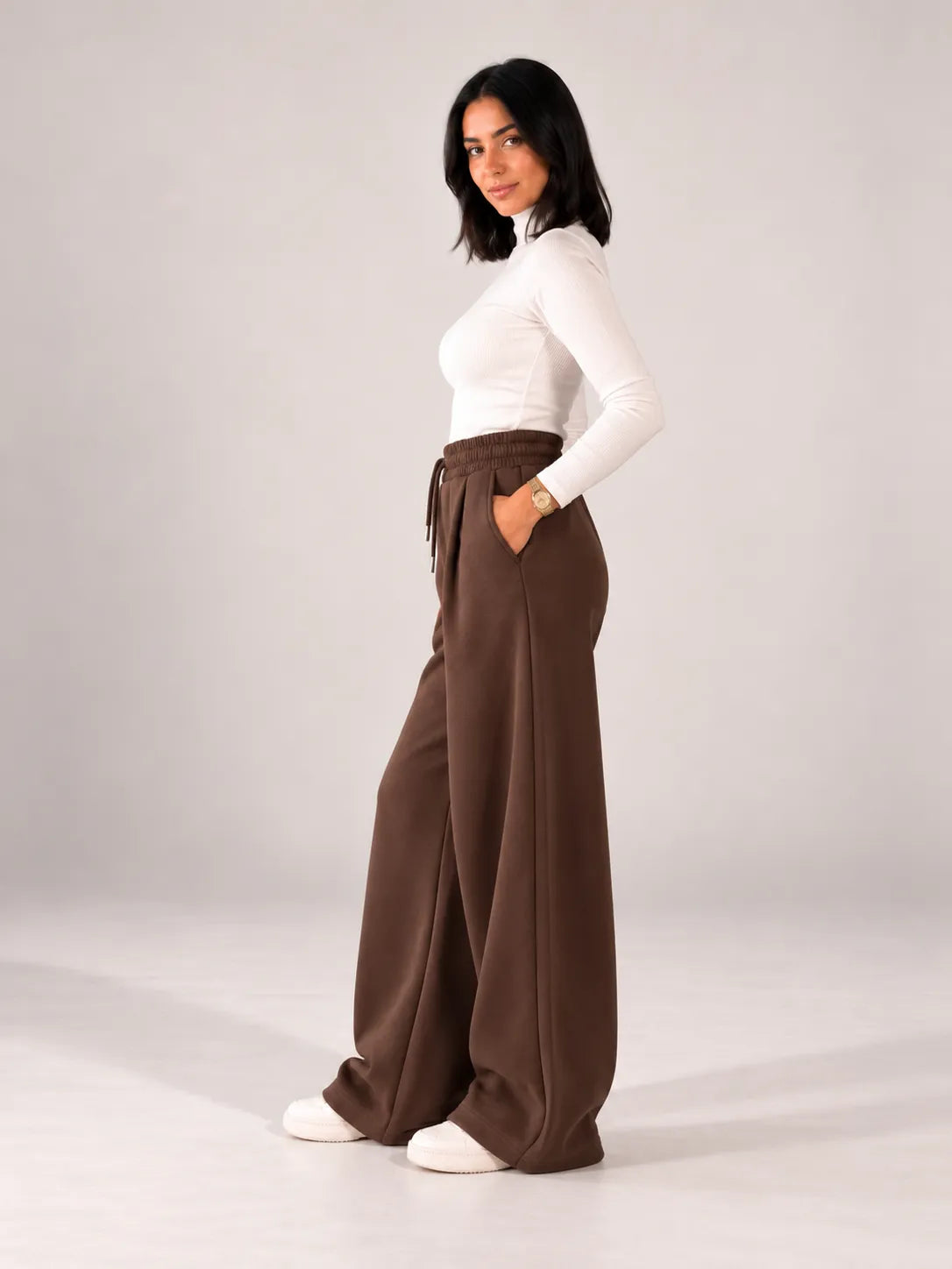 Brown Balloon-Fit Wide-Leg Sweatpants