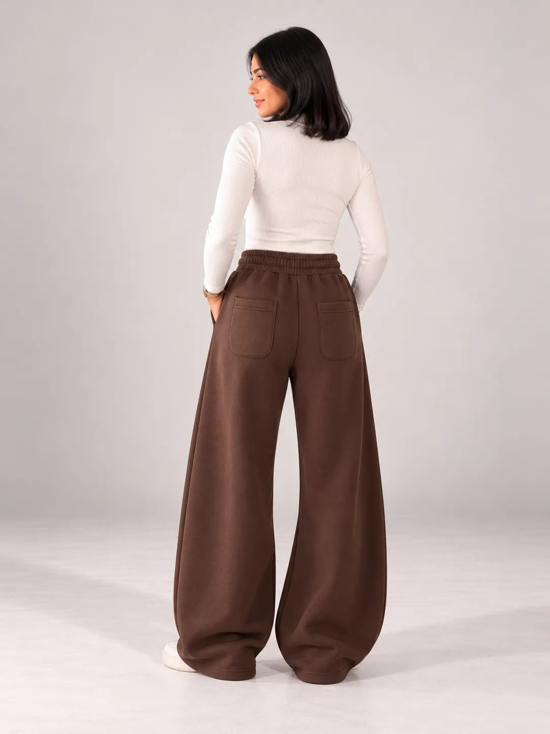 Brown Balloon-Fit Wide-Leg Sweatpants