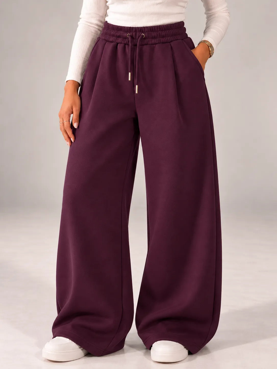 Plum Balloon-Fit Wide-Leg Sweatpants