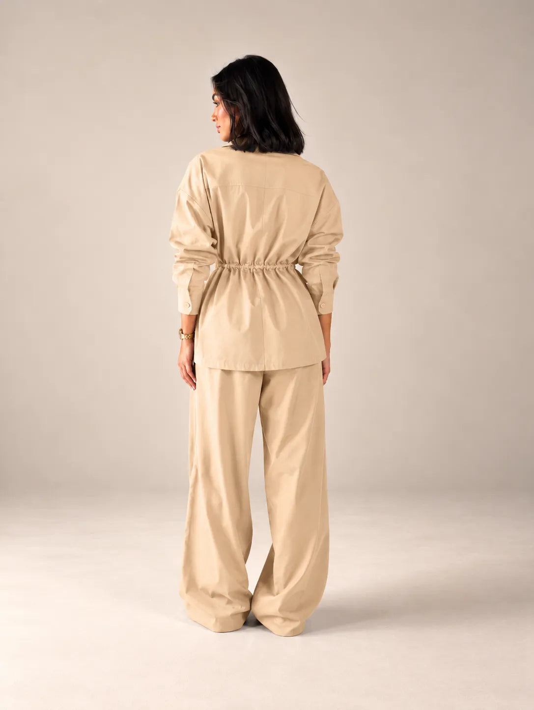 Beige Tie-Waist Pockets Set