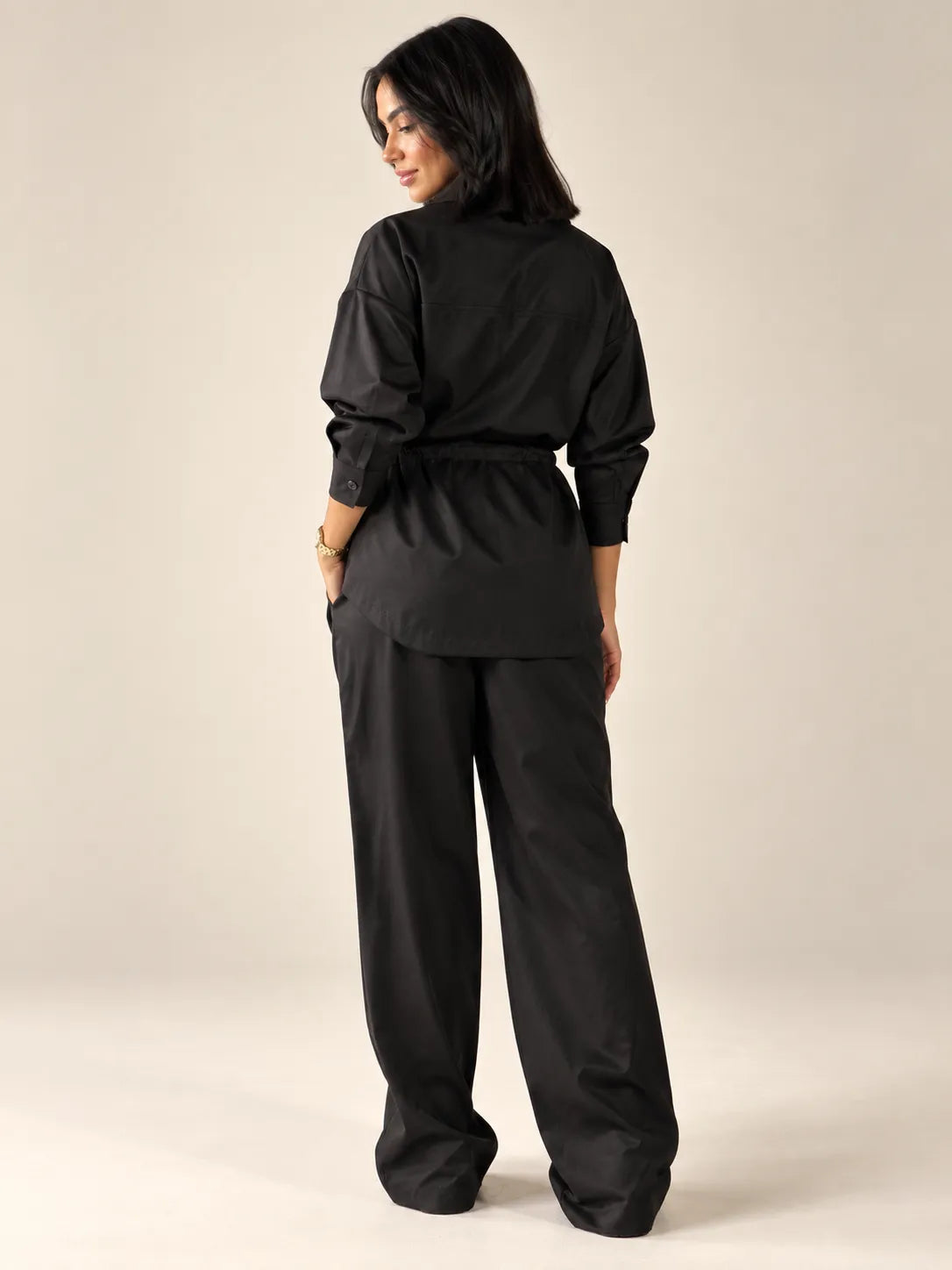 Black Tie-Waist Pockets Set