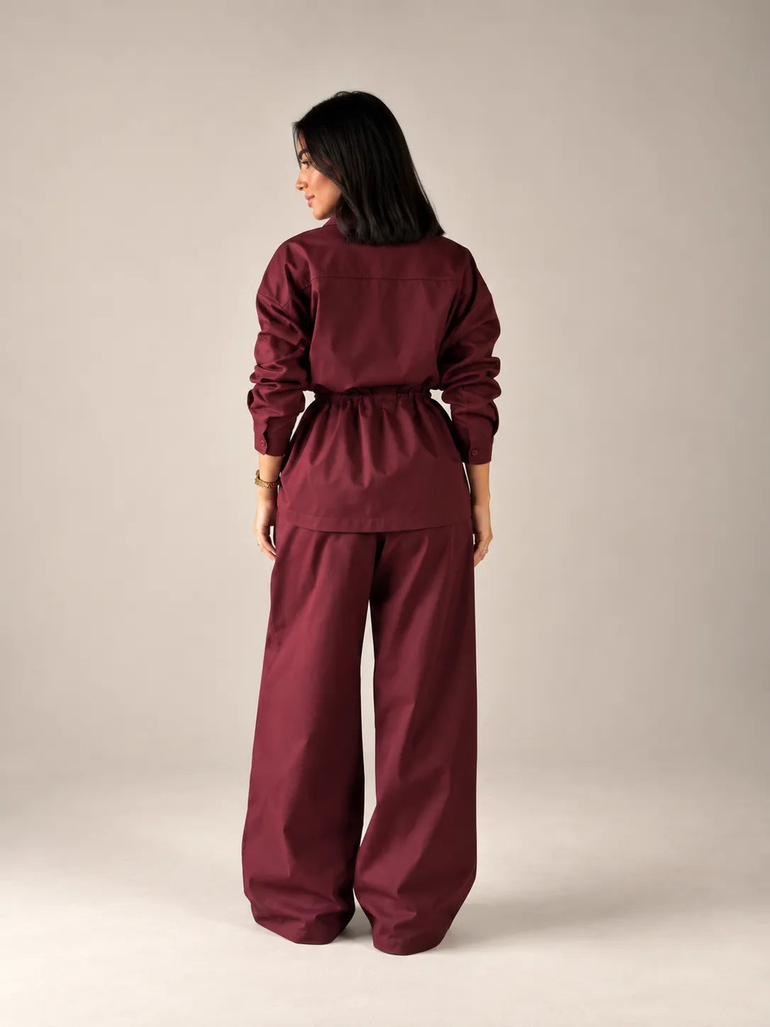 Burgundy Tie-Waist Pockets Set