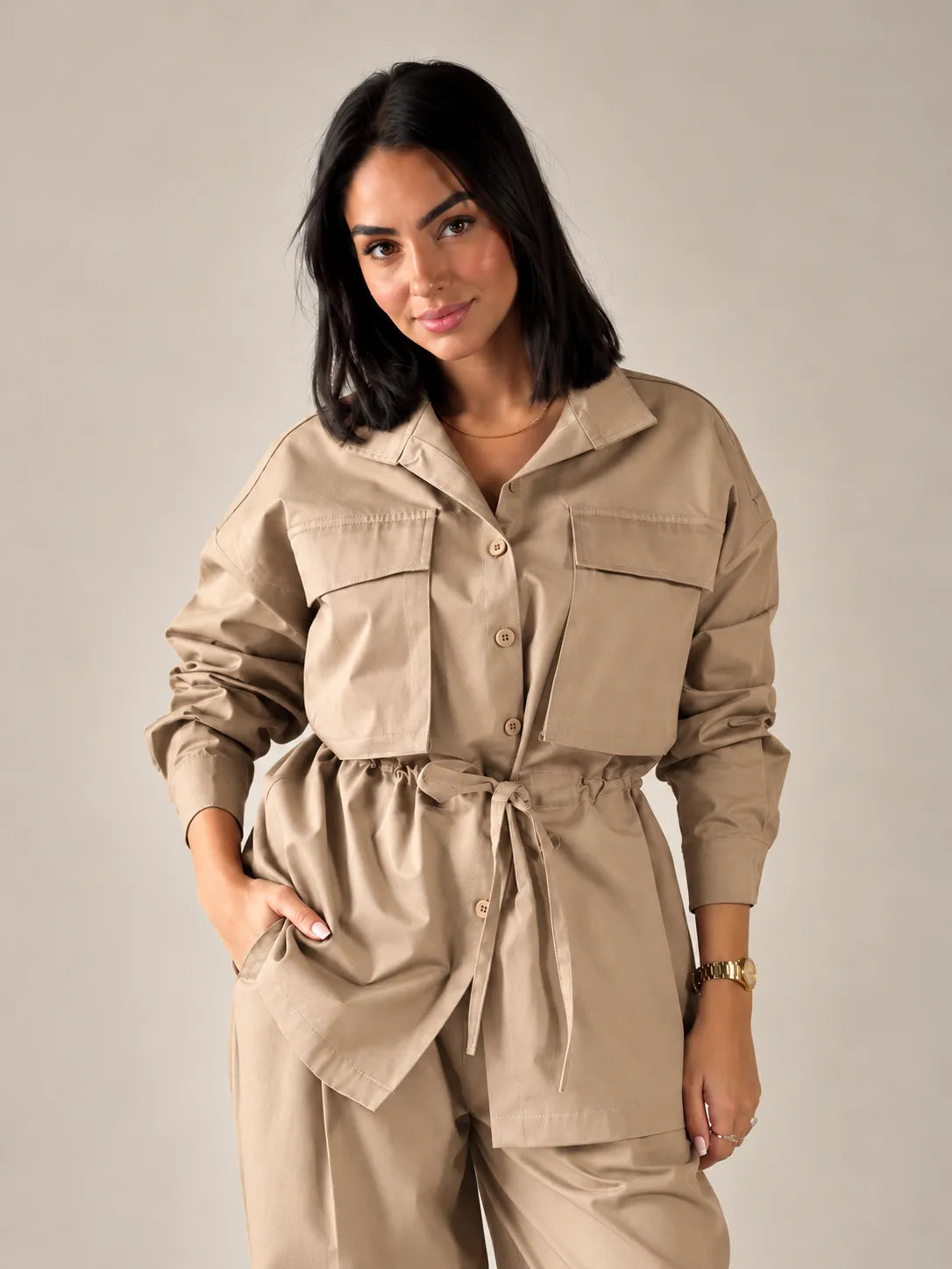 Coffee Tie-Waist Pockets Set