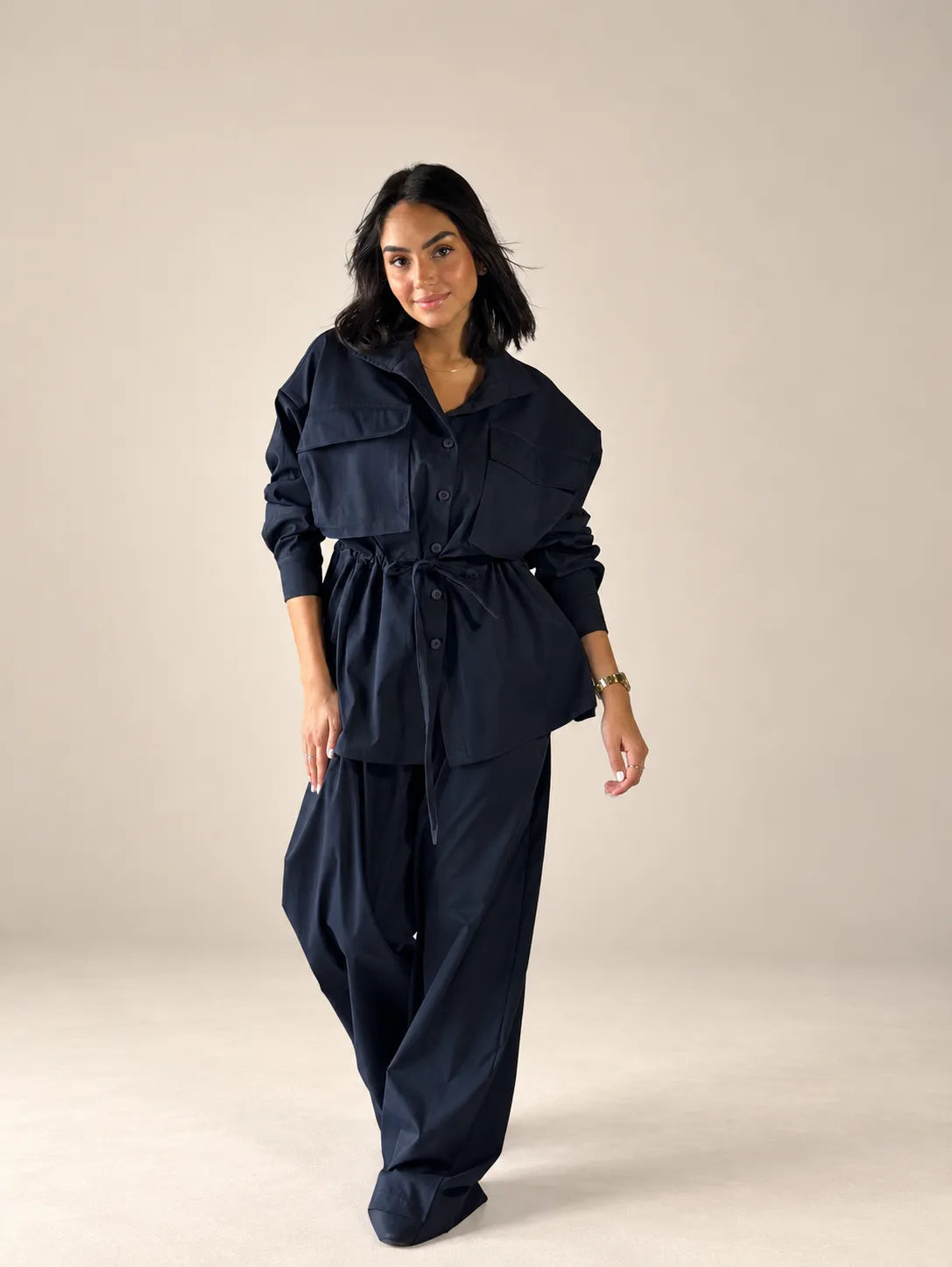 Navy Tie-Waist Pockets Set