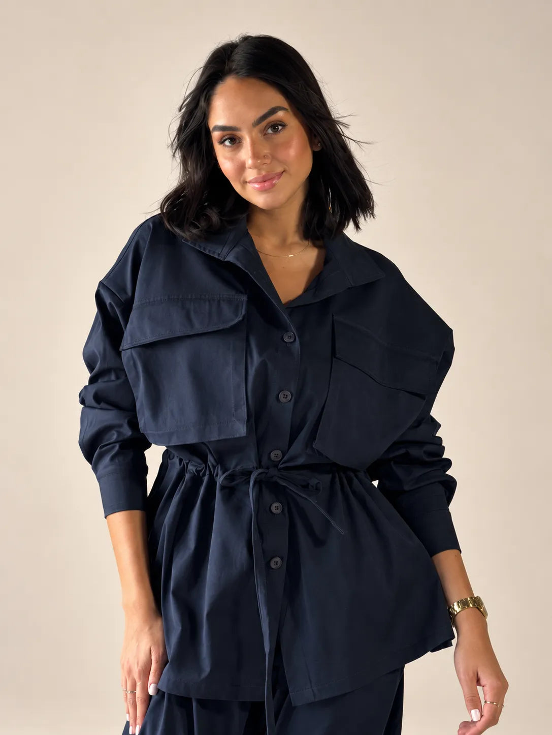 Navy Tie-Waist Pockets Set