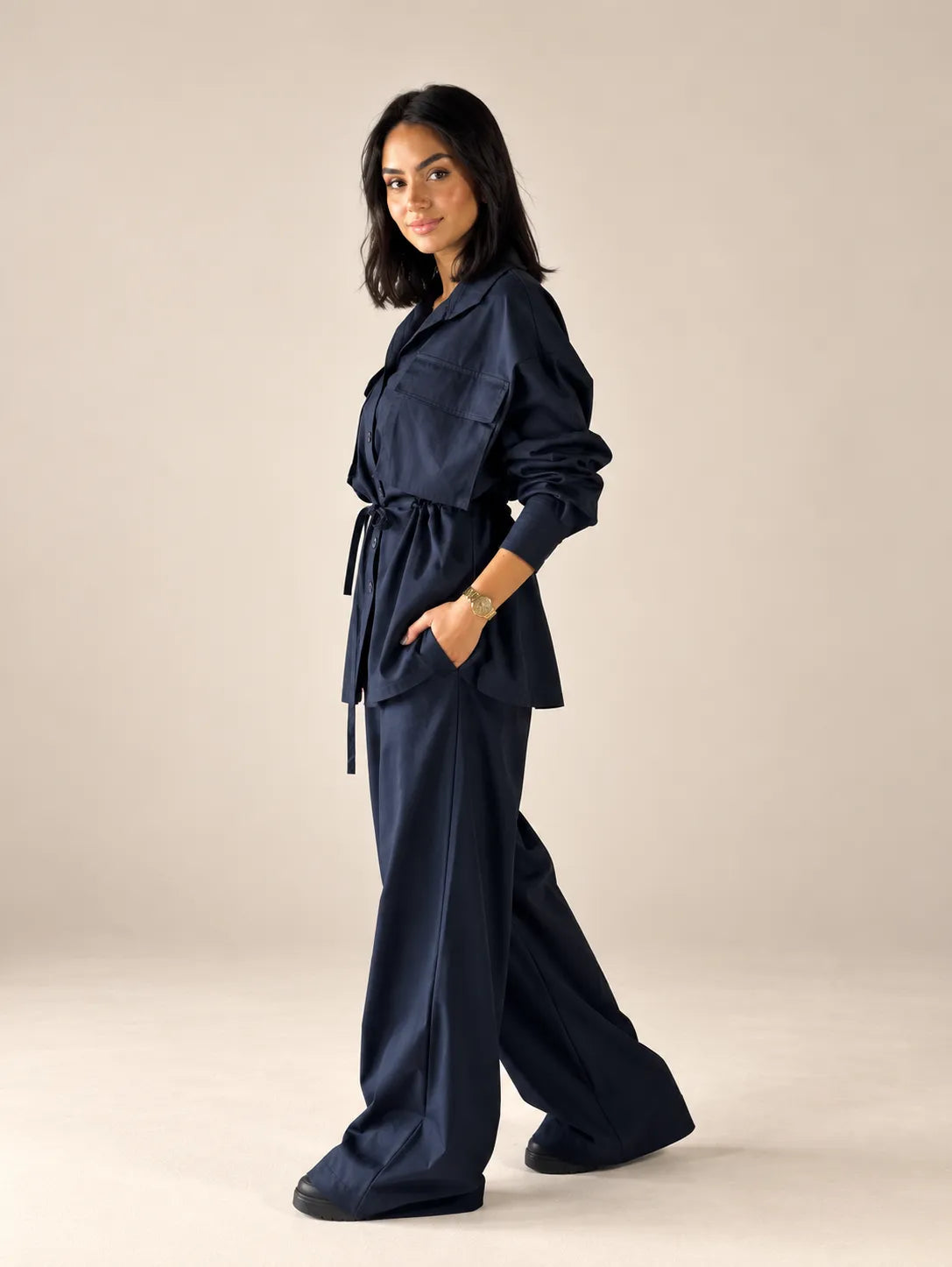 Navy Tie-Waist Pockets Set
