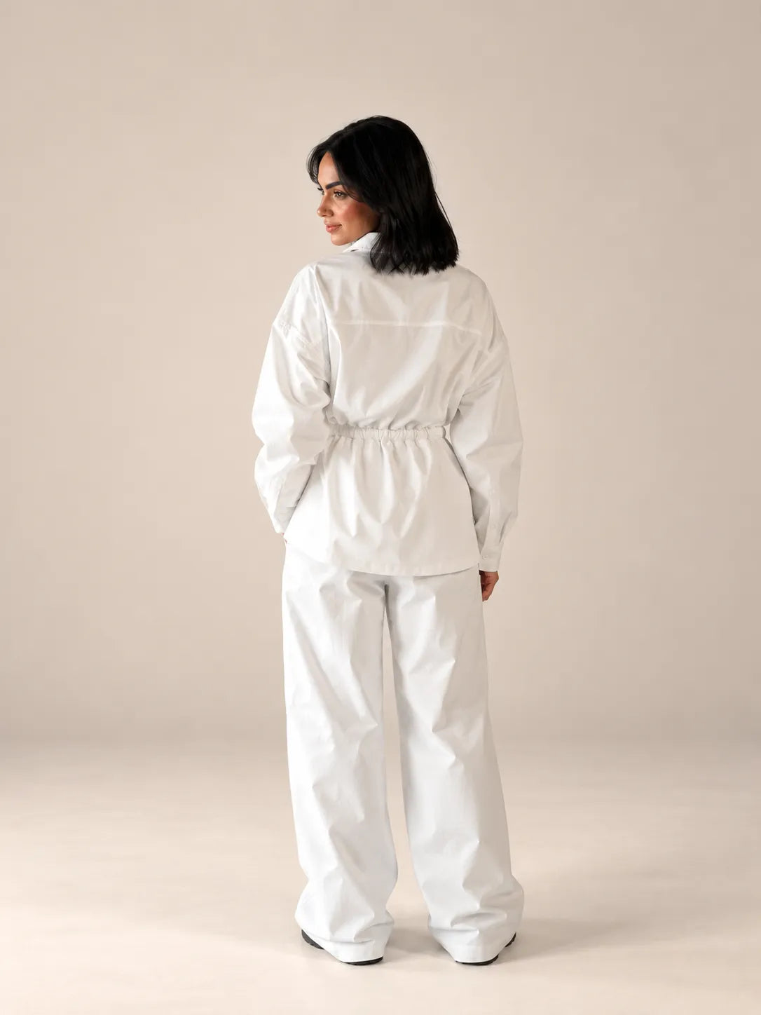 White Tie-Waist Pockets Set