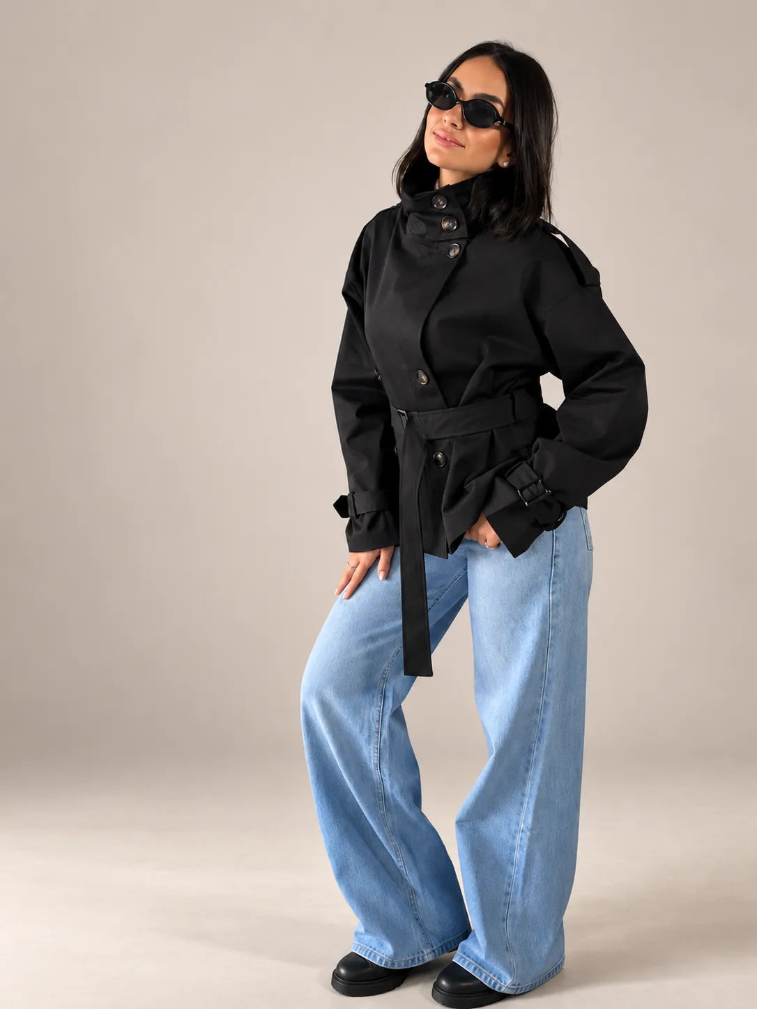 Black Belted Gabardine Jacket