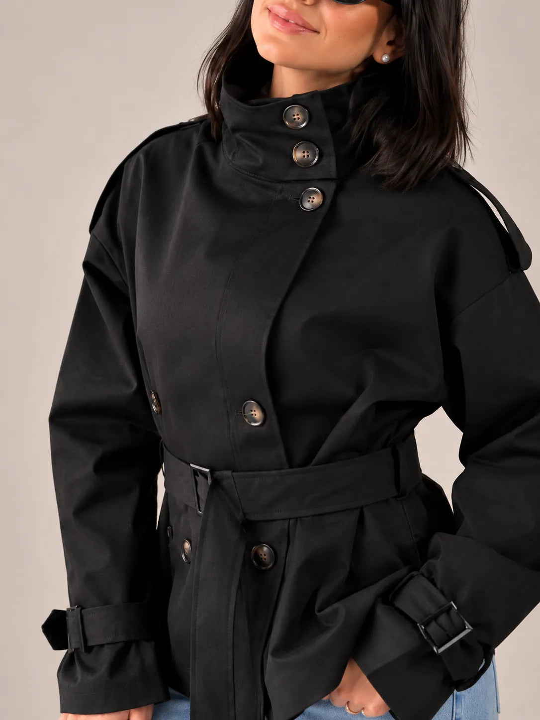 Black Belted Gabardine Jacket
