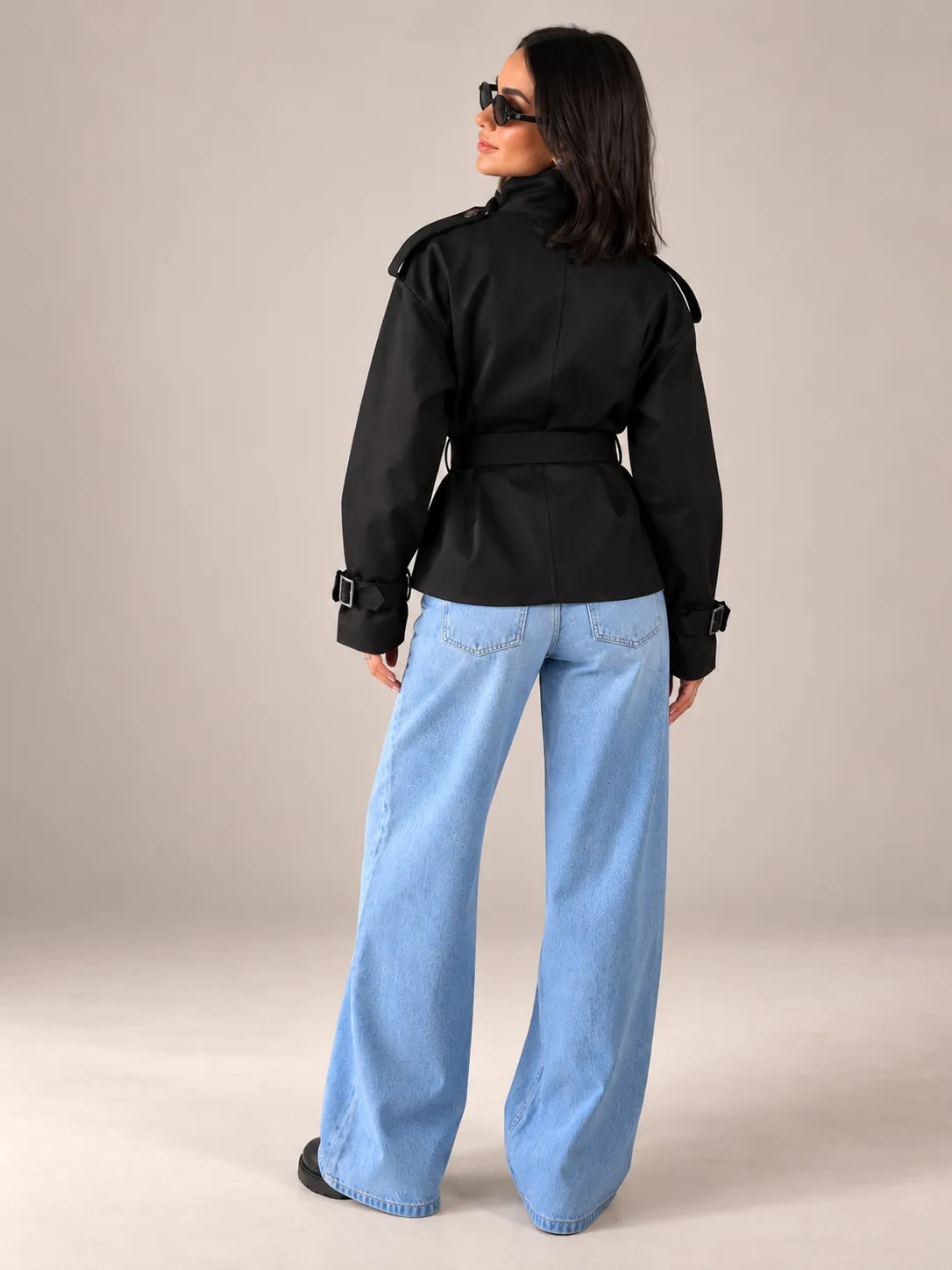 Black Belted Gabardine Jacket