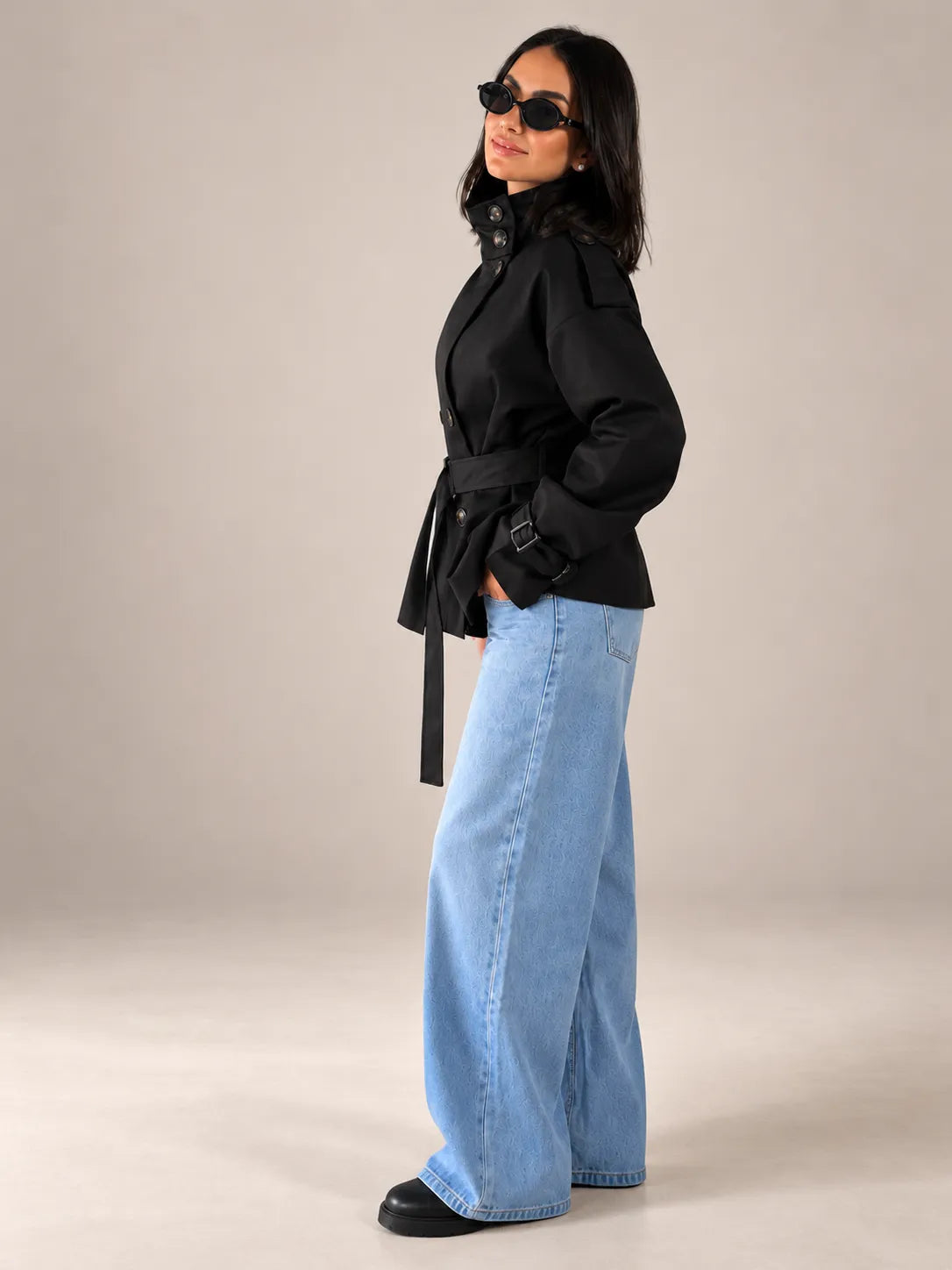 Black Belted Gabardine Jacket