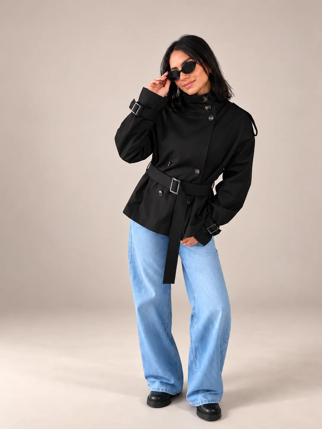 Black Belted Gabardine Jacket