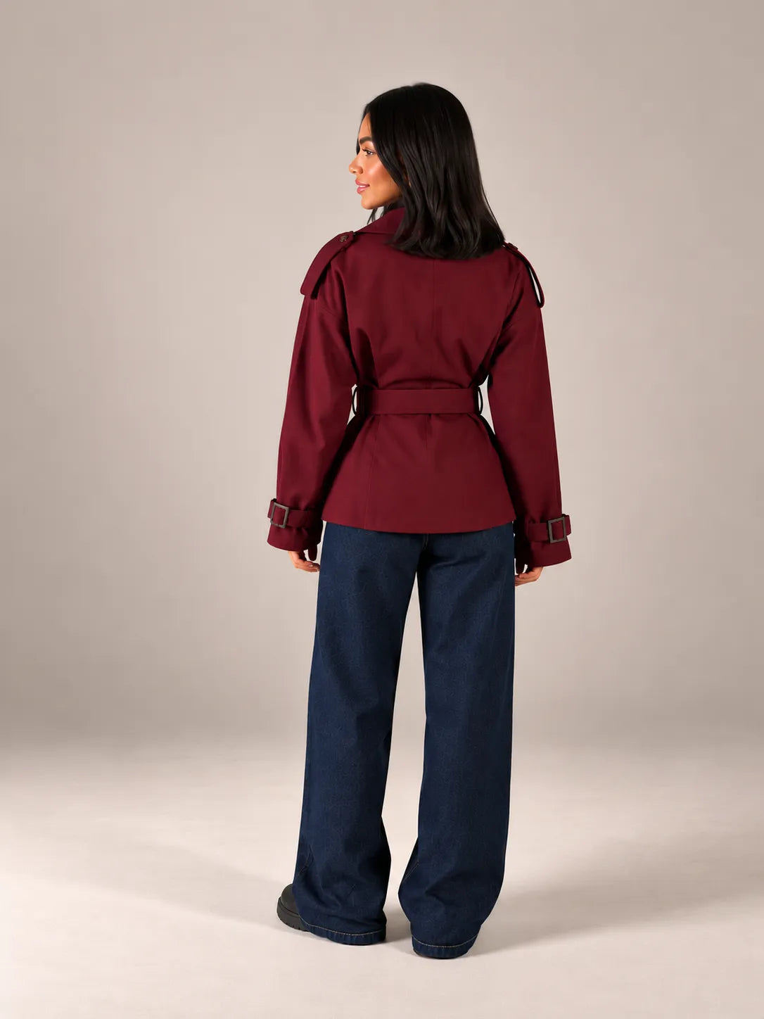 Burgundy Belted Gabardine Jacket