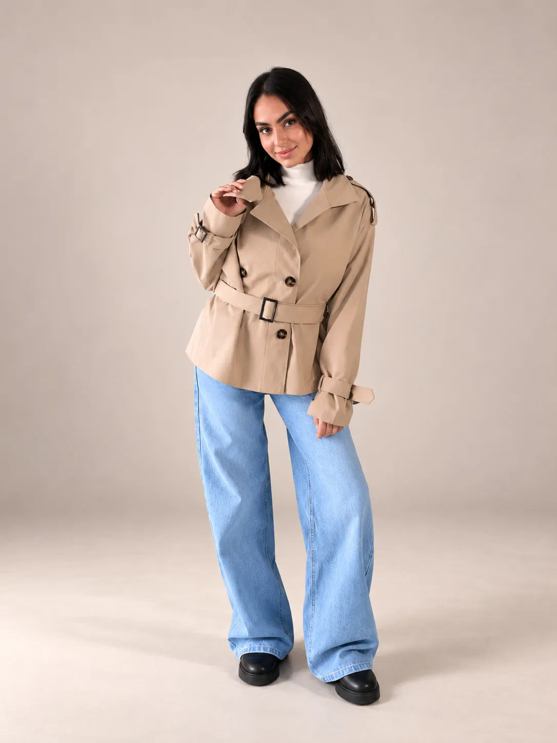 Coffee Belted Gabardine Jacket