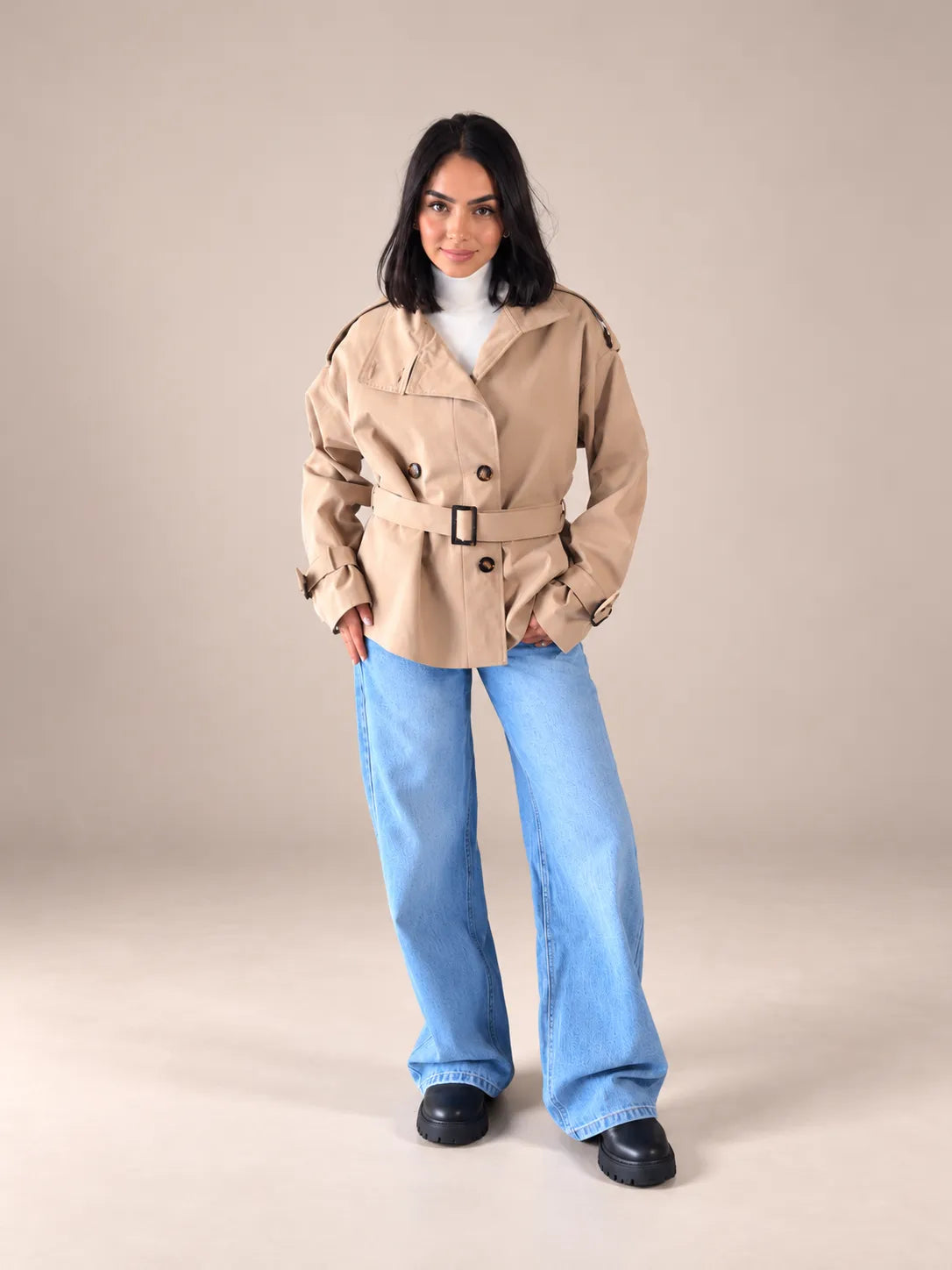 Coffee Belted Gabardine Jacket