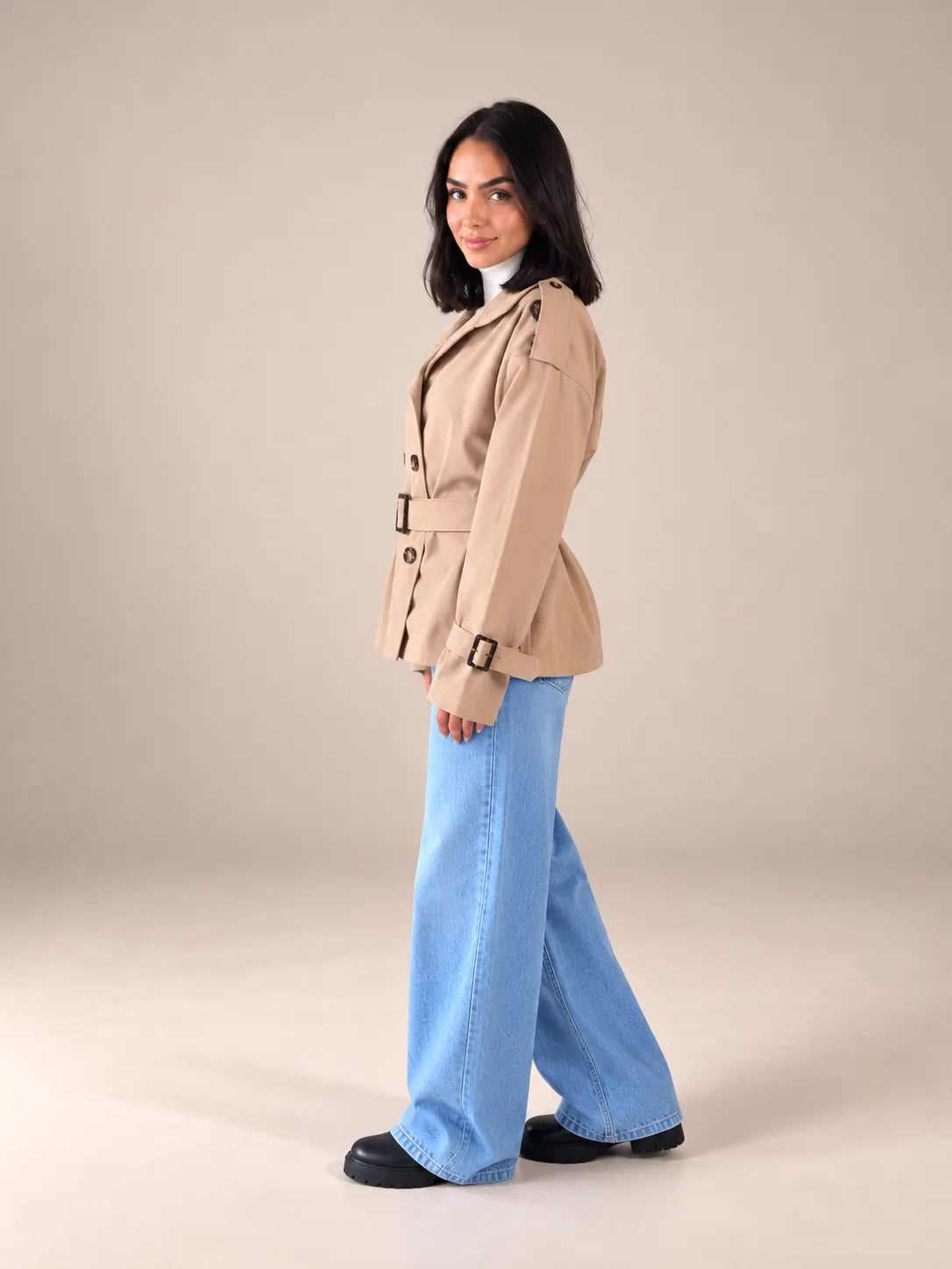 Coffee Belted Gabardine Jacket