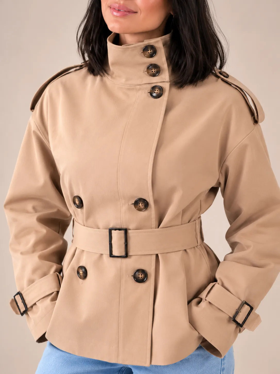Coffee Belted Gabardine Jacket
