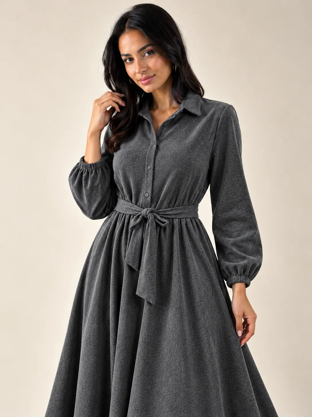 Grey Velvet Tied Dress