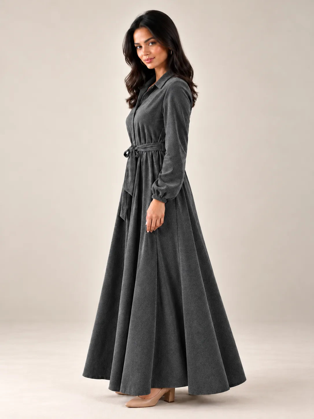 Grey Velvet Tied Dress