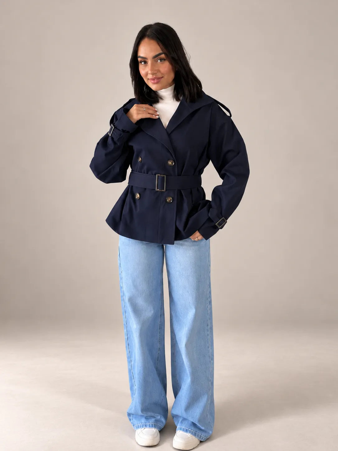 Navy Belted Gabardine Jacket