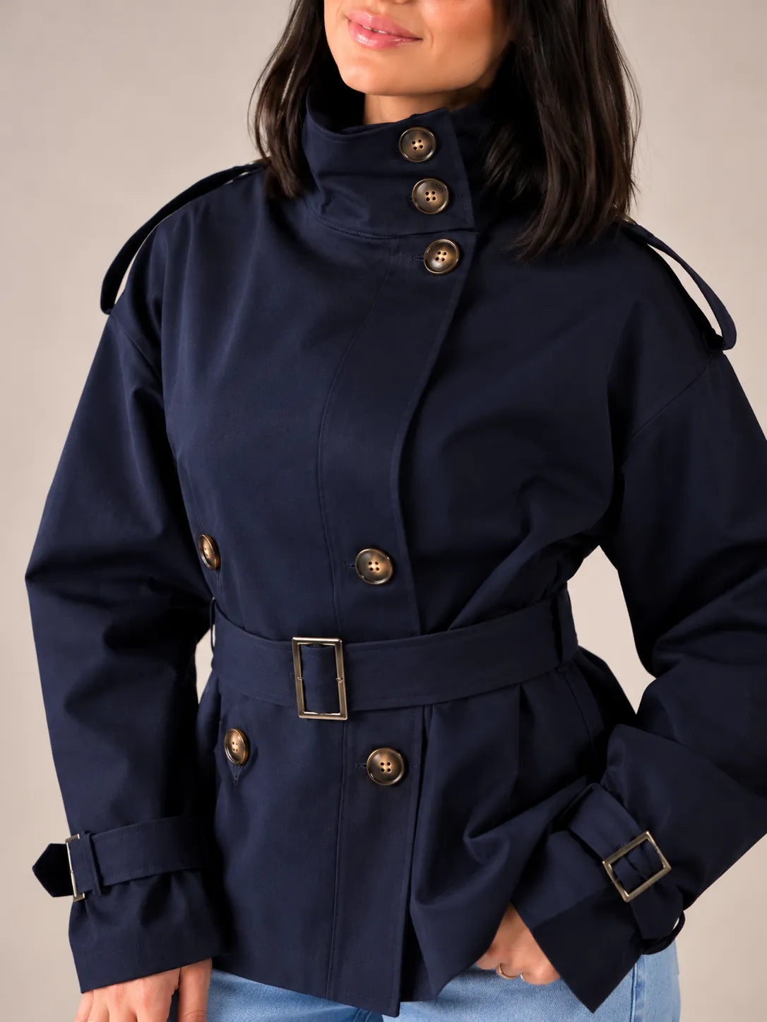 Navy Belted Gabardine Jacket