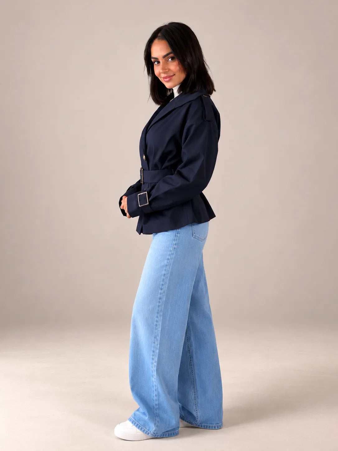 Navy Belted Gabardine Jacket