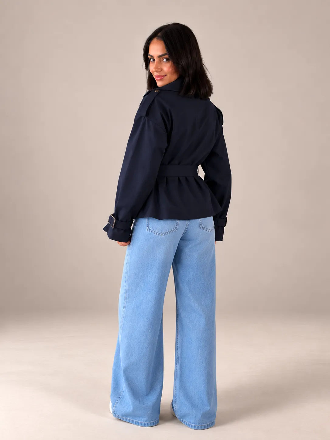 Navy Belted Gabardine Jacket