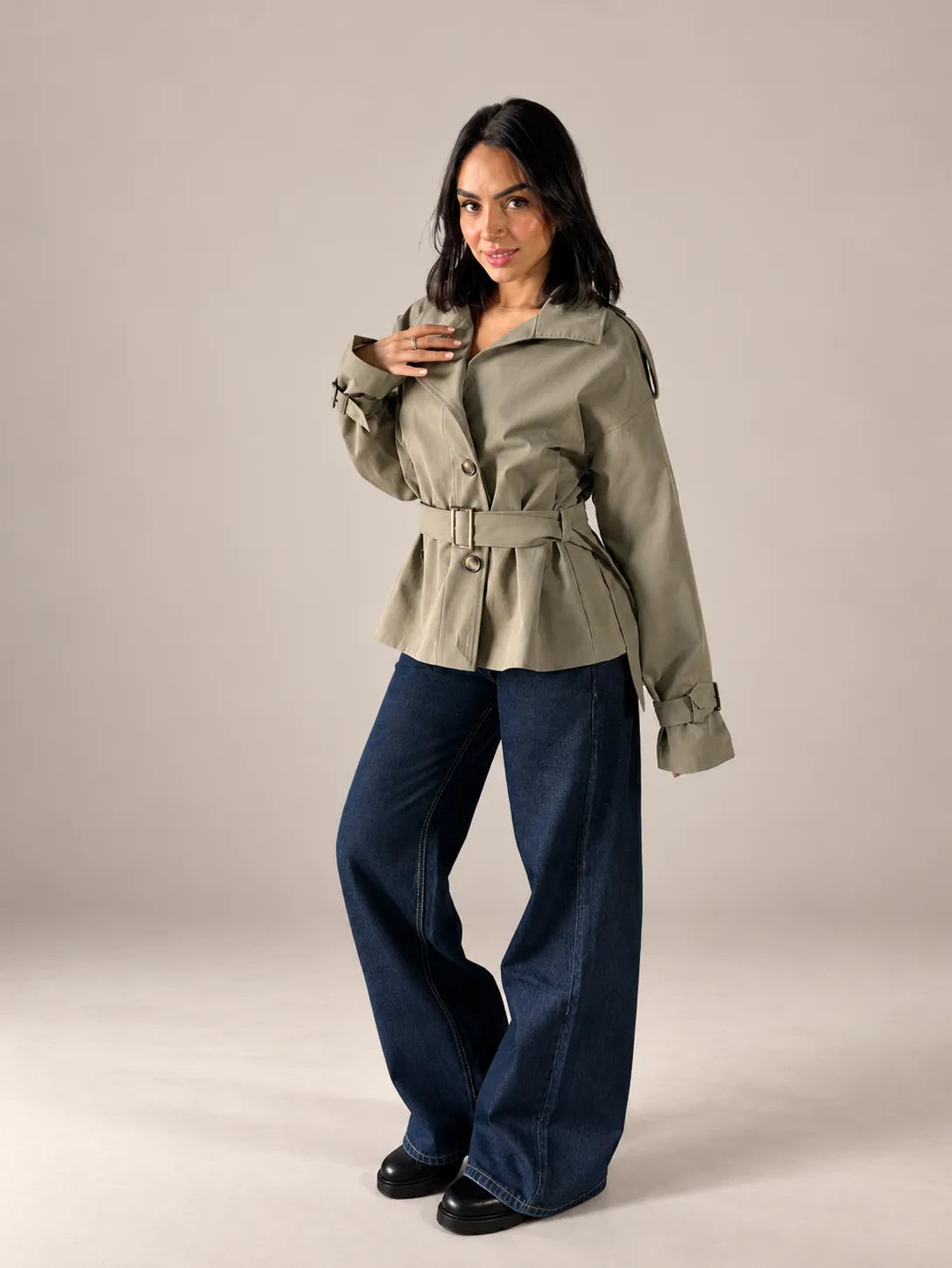 Olive Belted Gabardine Jacket