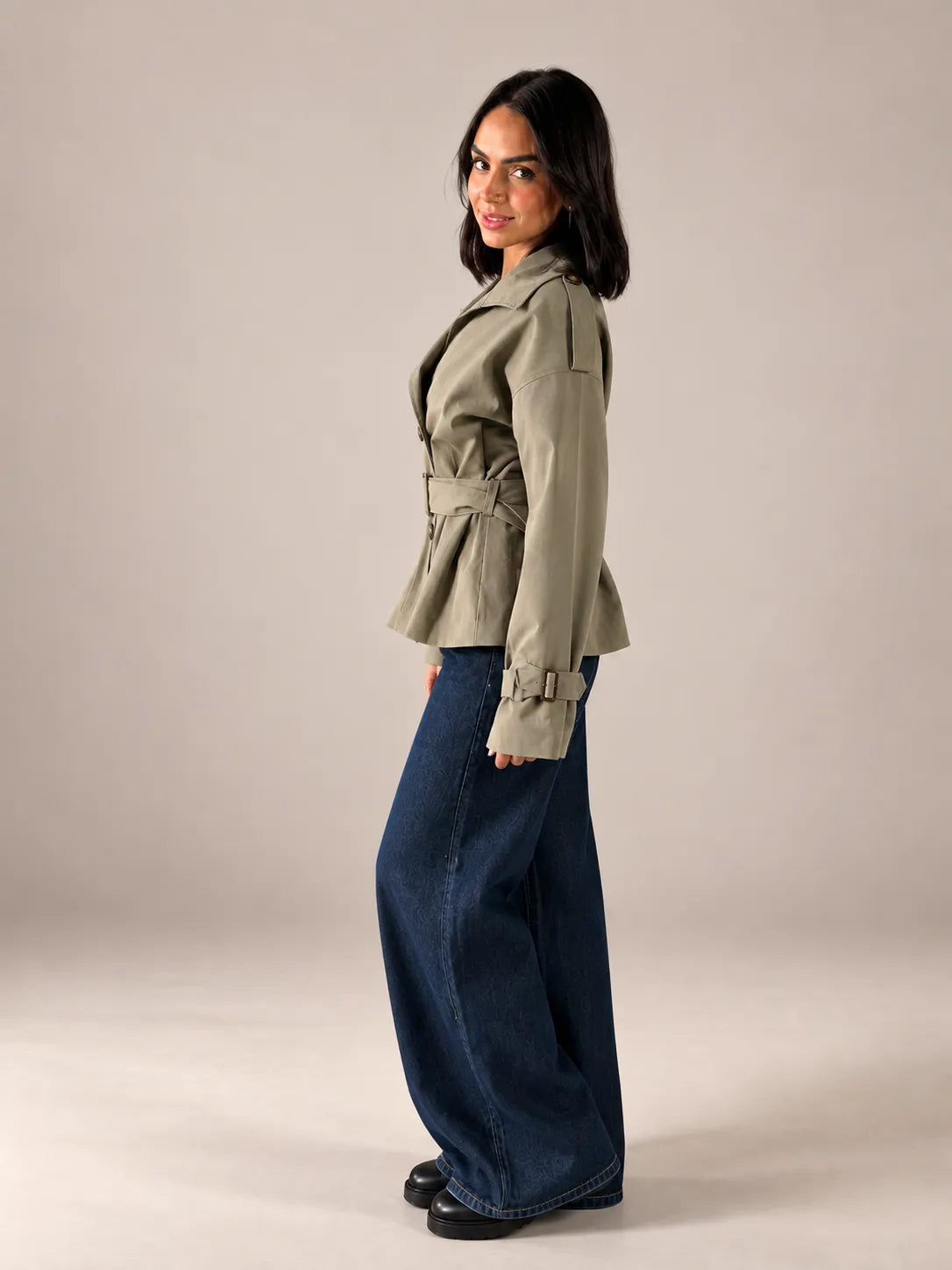 Olive Belted Gabardine Jacket