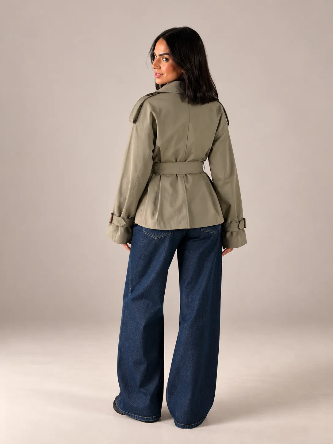 Olive Belted Gabardine Jacket
