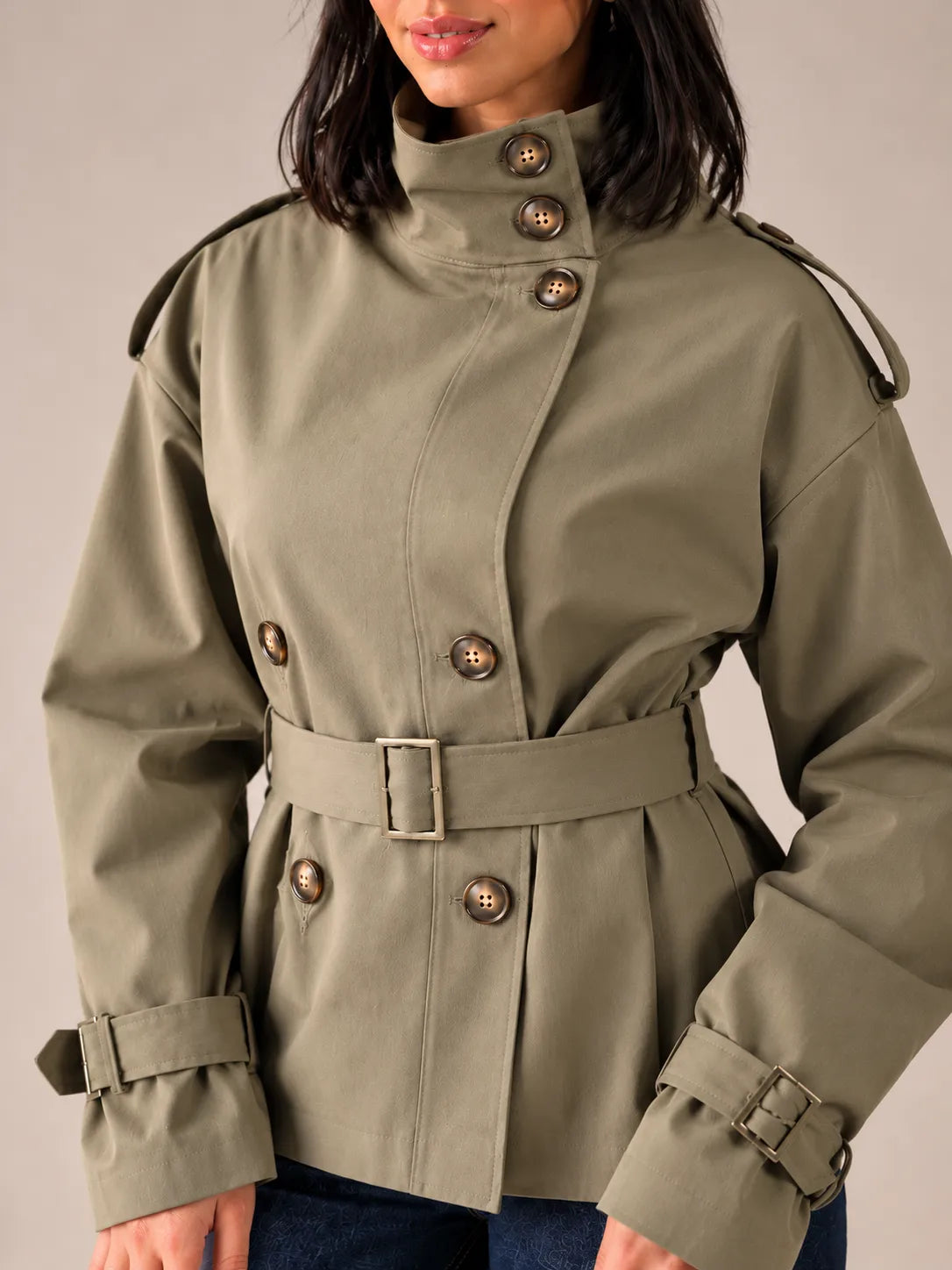 Olive Belted Gabardine Jacket