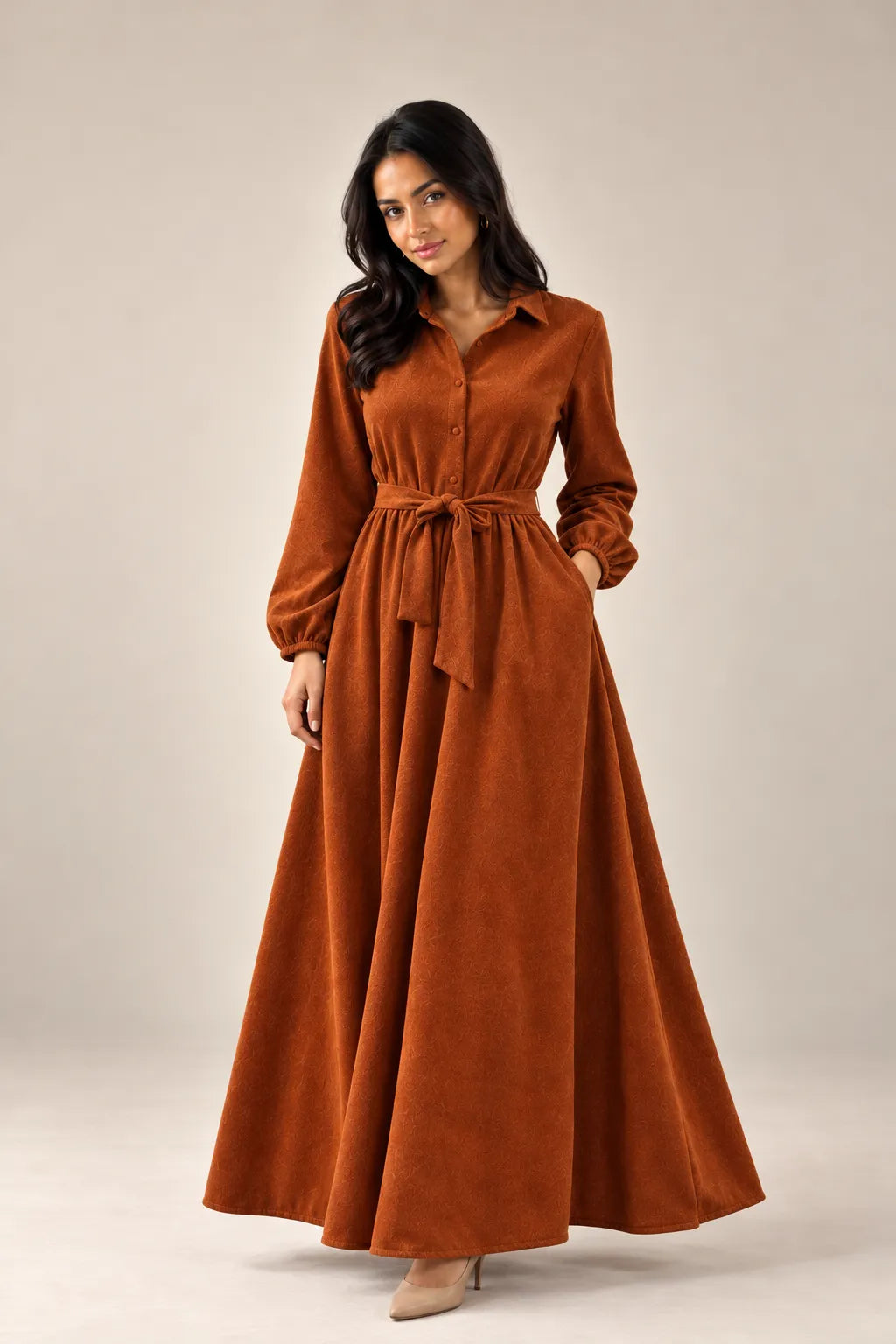 Orange Velvet Tied Dress