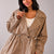 Beige Checkered Drawstring Trench Jacket