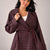 Burgundy Checkered Drawstring Trench Jacket
