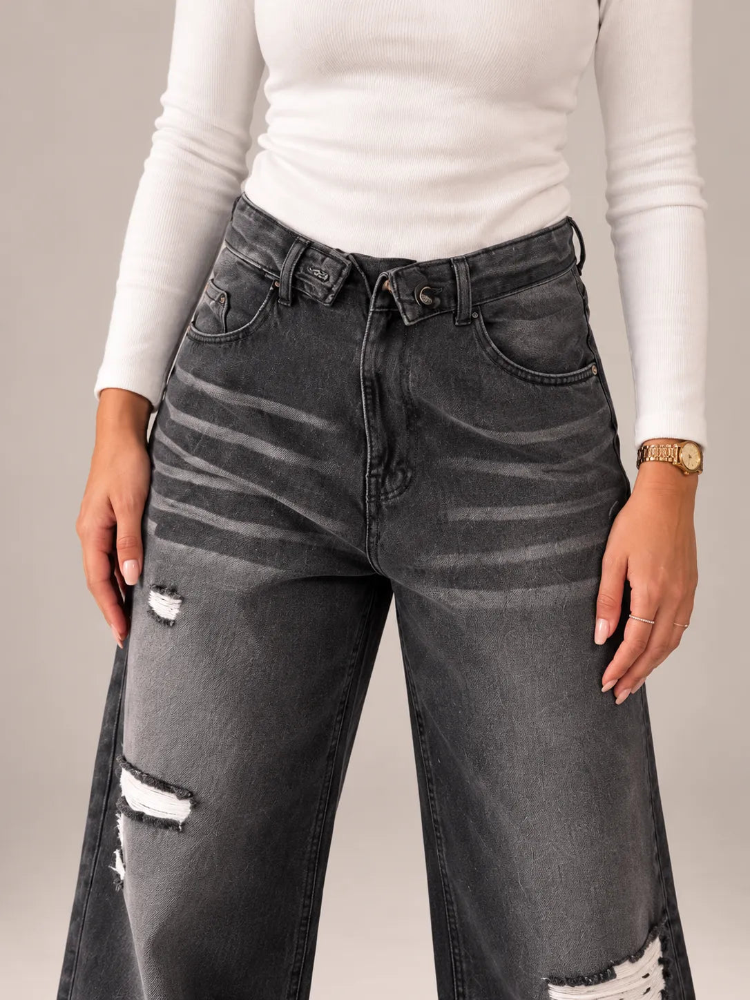 Street Style Wide-Leg Black Jeans