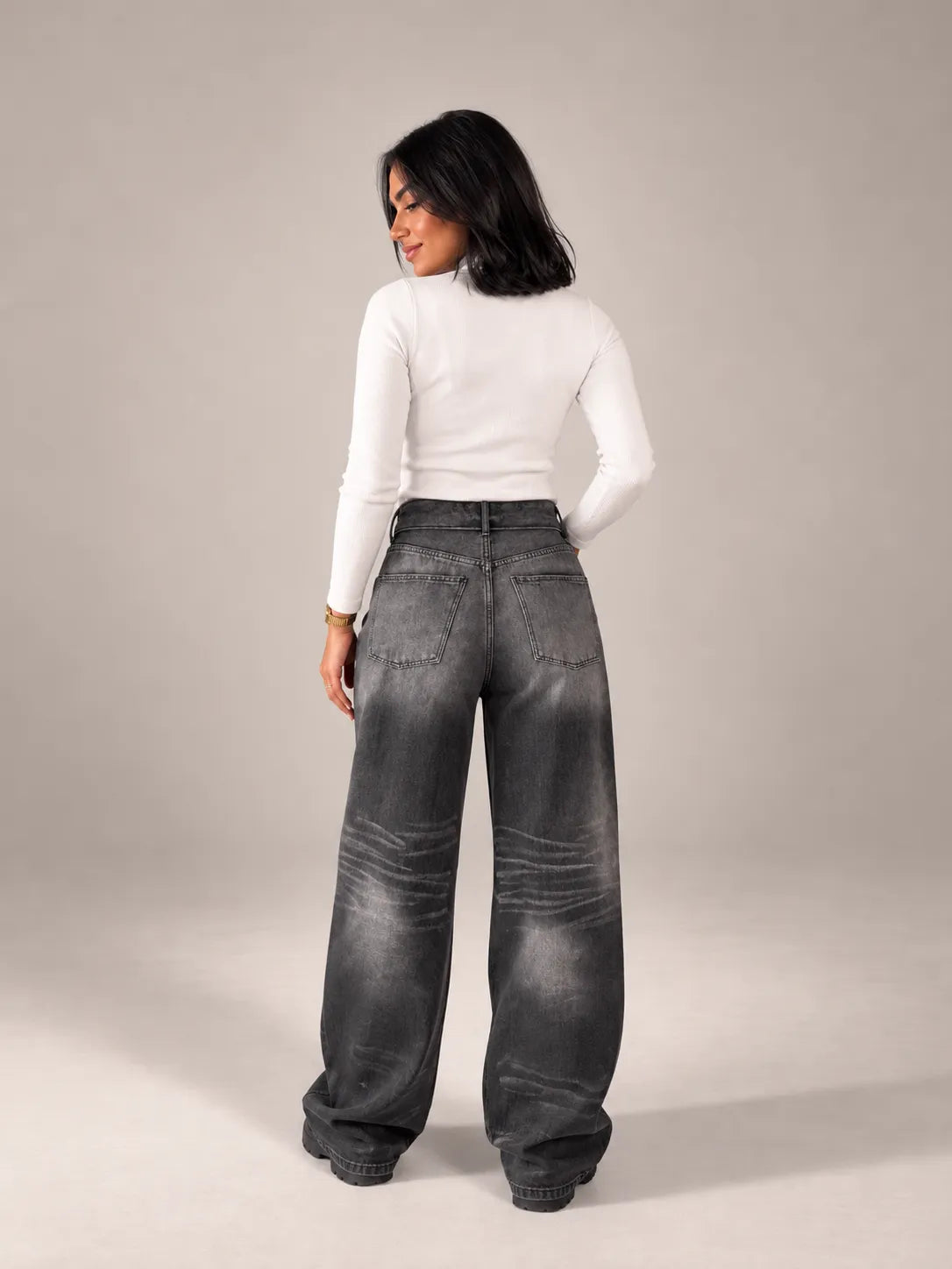 Street Style Wide-Leg Black Jeans
